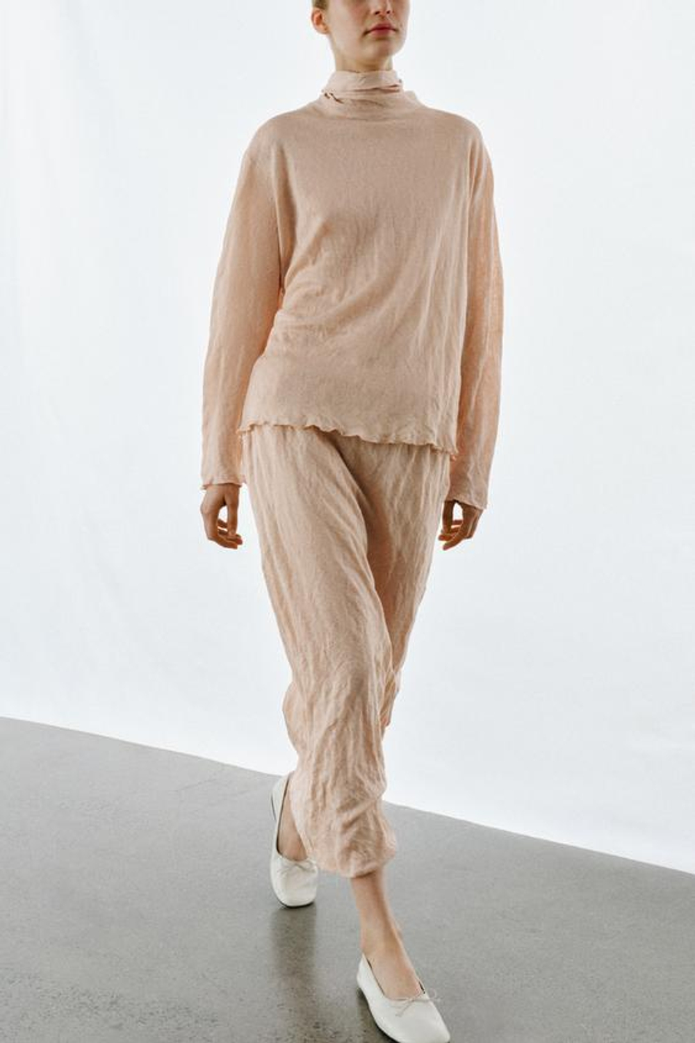 ZARA ЮБКА МИДИ ИЗ ЖАТОГО ТРИКОТАЖА, ТЕЛЕСНО-РОЗОВЫЙ