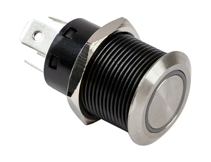 Кнопка с фиксацией, подсветка белая, 12 В, 20А, 19мм