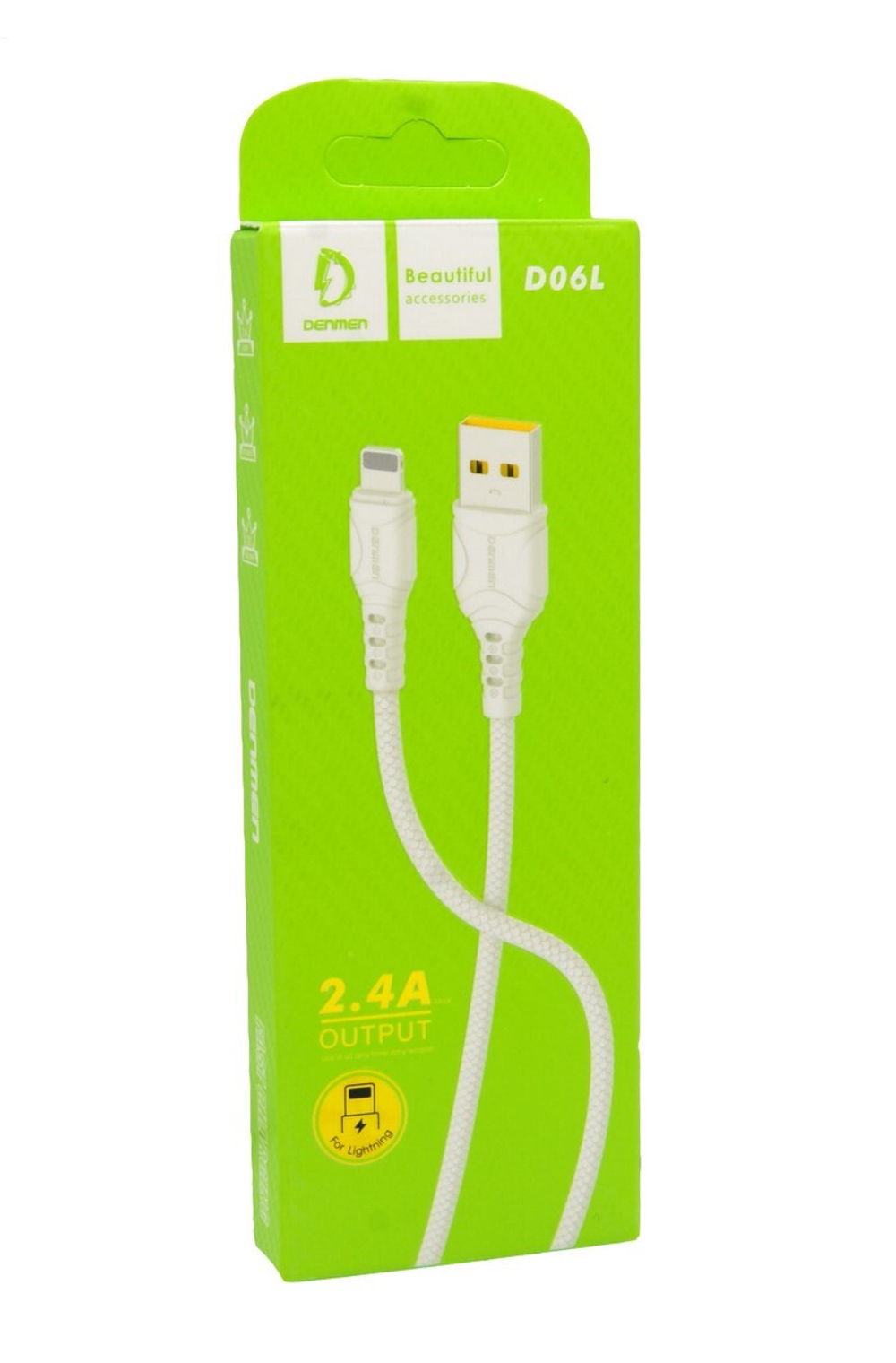 Кабель USB - Lightning DENMEN D06L 2.4A (белый) 1м