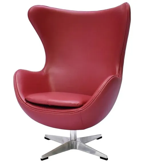 Кресло-яйцо Egg Chair из натуральной кожи красного цвета на стальной кножке