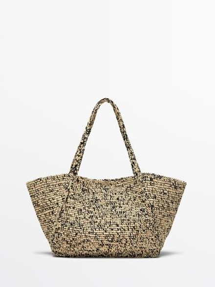 Massimo Dutti Сумка-шоппер среднего размера из 100% рафии, серый