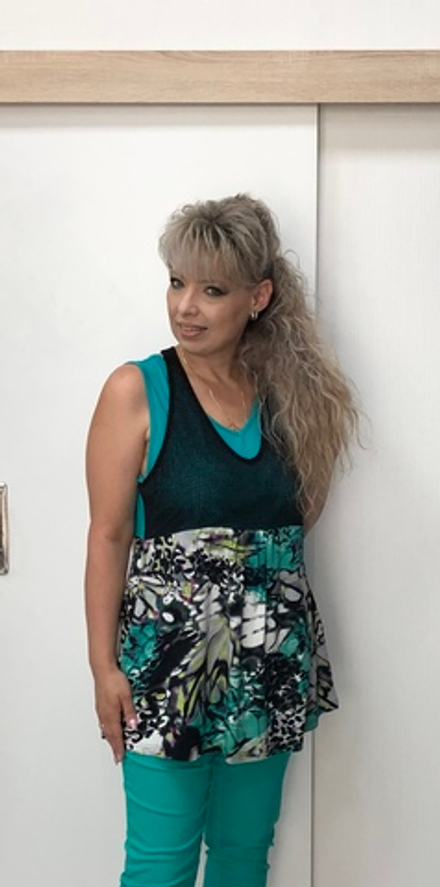 Комбинированный топ-туника в бирюзово-черных тонах