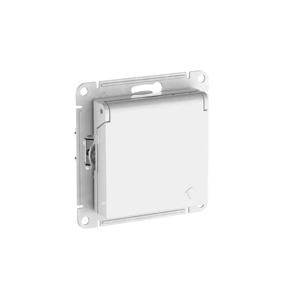 ATLASDESIGN РОЗЕТКА с заземлением со шторками с крышкой,16А,IP20, мех.,быстрозажим. клем., БЕЛЫЙ