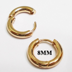 Серьги кольца диаметр 8мм для пирсина ушей золотистые.