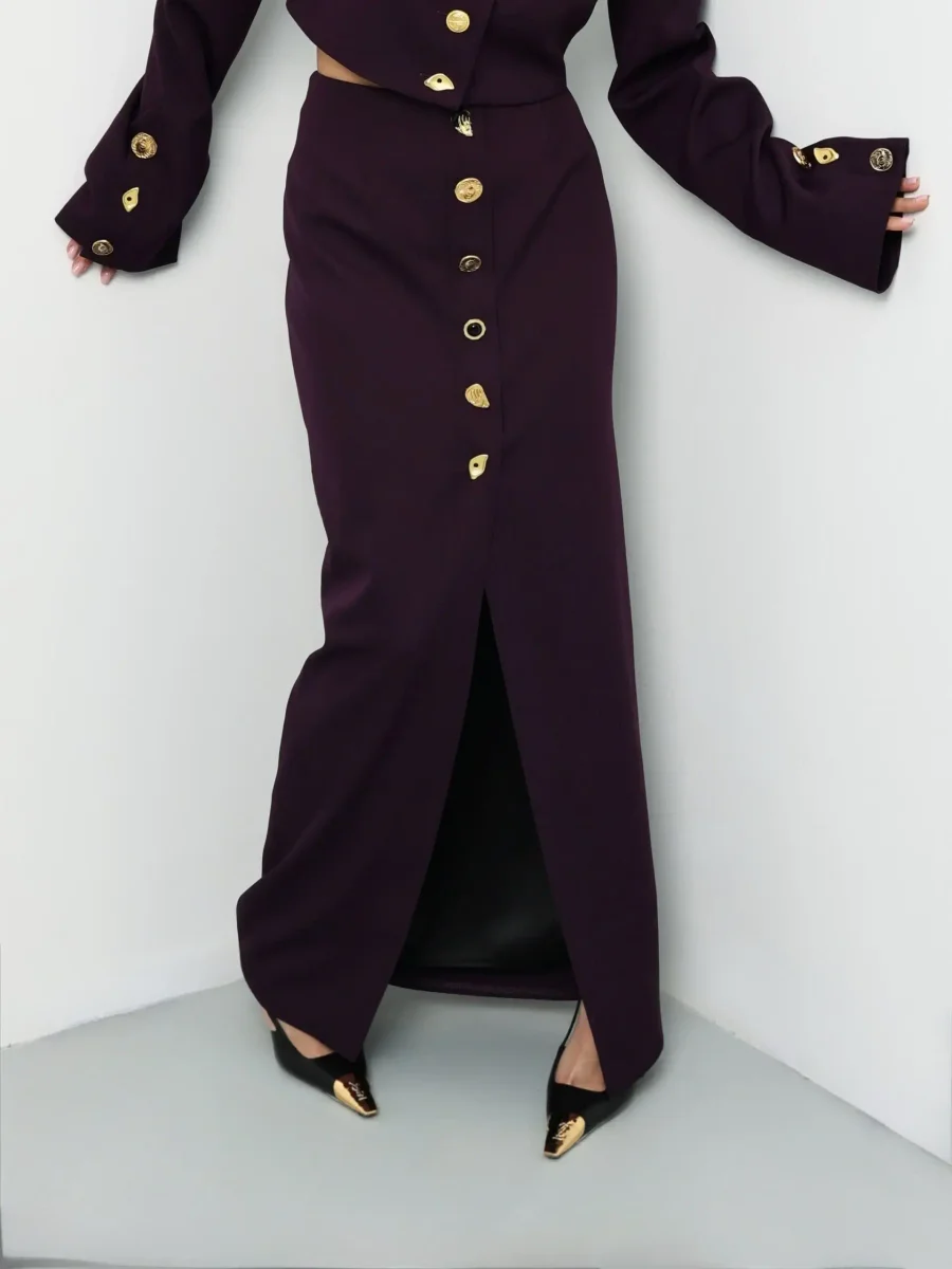 Юбка макси с декоративными пуговицами, Фиолетовая