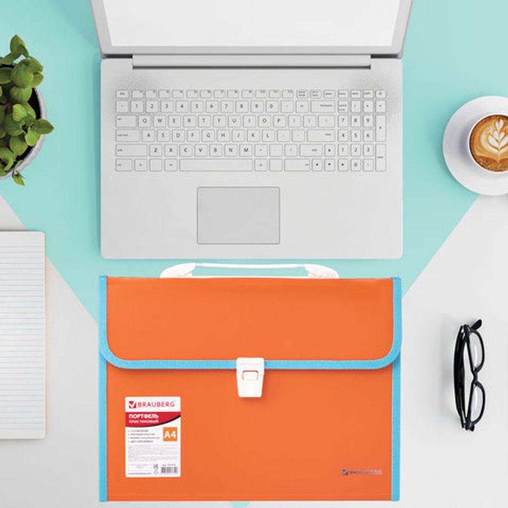 Папка-портфель пластиковая BRAUBERG "JOY", А4 (330х245х35 мм), 13 отделений, с окантовкой, оранжевая, 227975