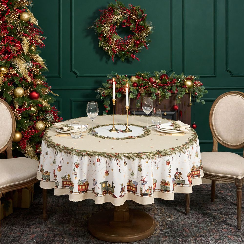 СКАТЕРТЬ КРУГЛАЯ "ЩЕЛКУНЧИК" ,190СМ ,БЕЖЕВЫЙ , 100%ХЛОПОК , ТВИЛ