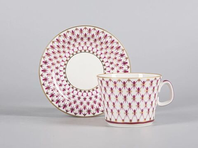Чашка с блюдцем чайная 200 мл форма Молодежная рисунок Сетка-Блюз 2