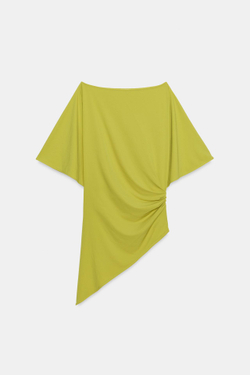 ZARA ТОП АСИММЕТРИЧНОГО КРОЯ СО СБОРКАМИ, ЛАЙМОВЫЙ
