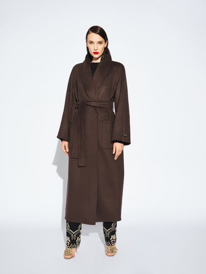 Женское пальто темно-коричневого цвета из 100% кашемира - фото 5