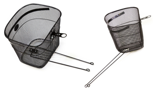 Корзина передняя, 330х240х260мм, крепление за рулевую колонку и переднюю ось, для велосипеда 28", стальная, черная