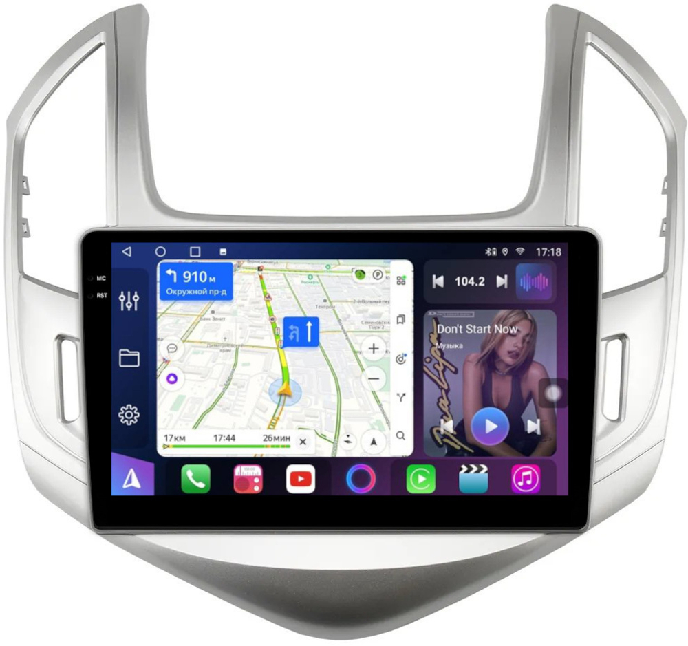 Магнитола для Chevrolet Cruze 1 2012-2015 (рамка серебро) - FarCar 261M монитор 9.5" QLED на Android 14, TS18, CarPlay, 4G SIM-слот