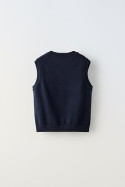 ZARA ТРИКОТАЖНЫЙ ЖИЛЕТ, МОРСКОЙ СИНИЙ