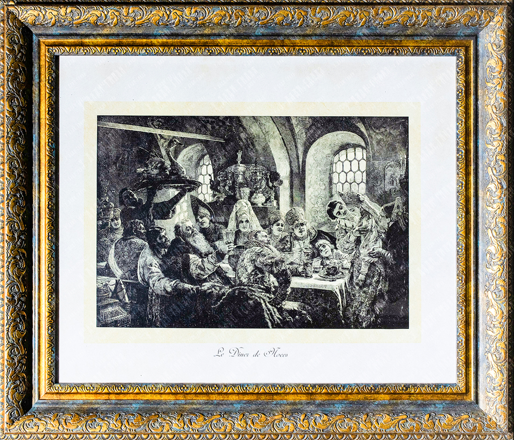 Домашний ужин (Le Dîner de Hoces). Россия. XIX век. Резцовая гравюра. 68 х 57.