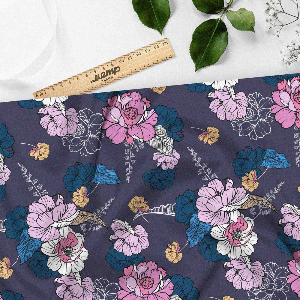 Ткань барби векторные цветы на фиолетовом