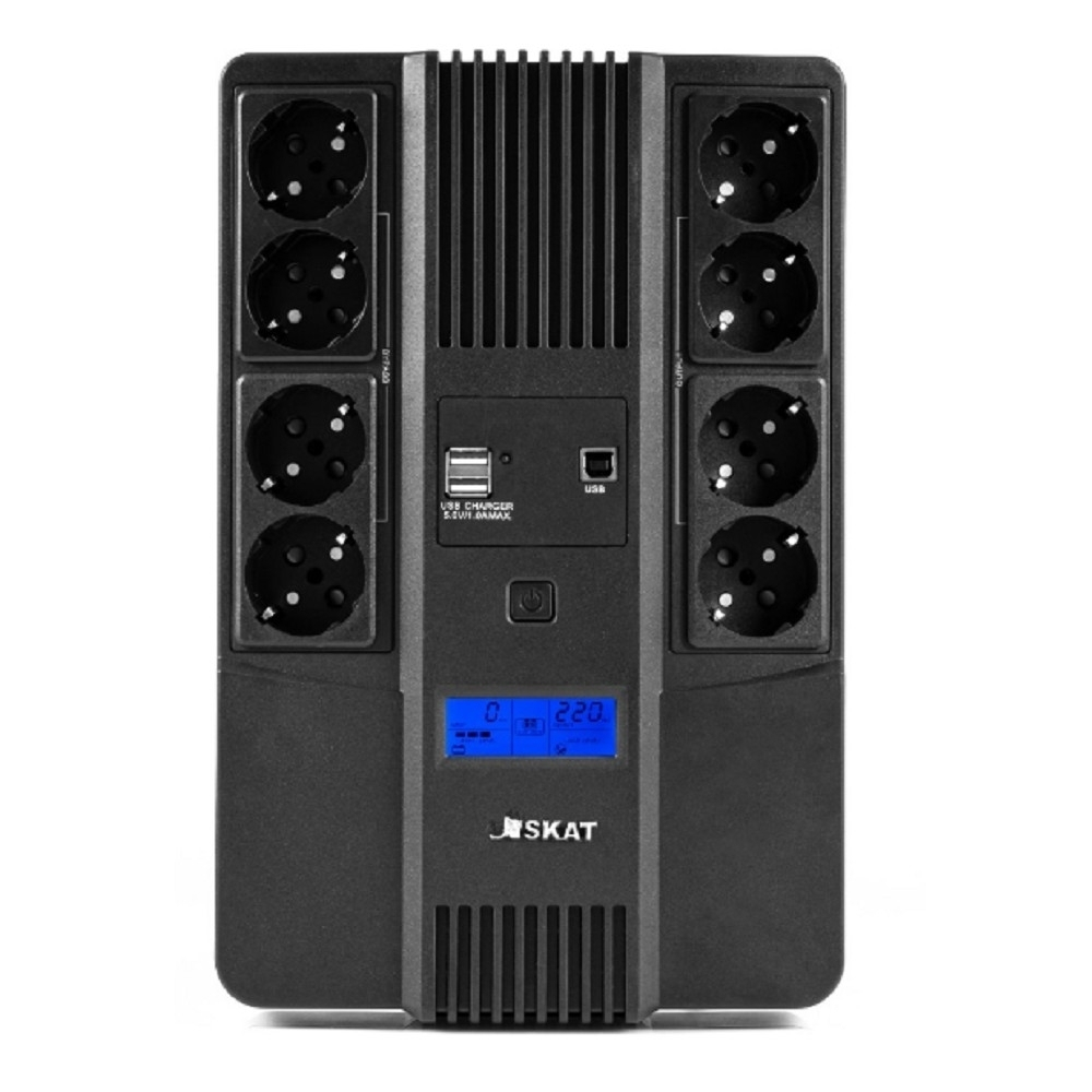 ИБП Бастион SKAT-UPS 800-AID-IN-1x9-8 {Line-interactive, 800/480Вт, LCD-дисплей, USB/ RJ-45, АКБ 1х 9Ач, сверху ЕВРО 4+4, МПТ} (8933)