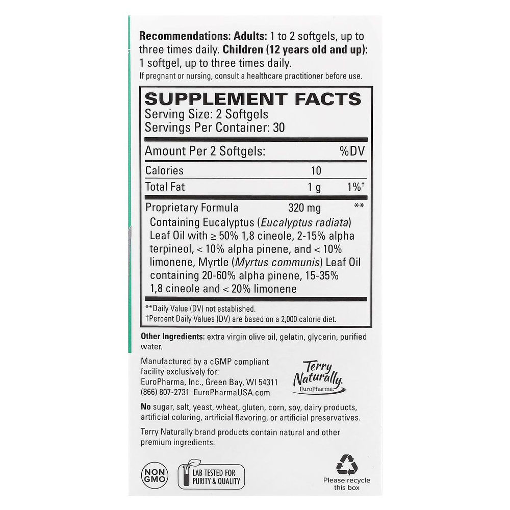 Terry Naturally, SinuCare ™ с эвкалиптом, 60 мягких таблеток