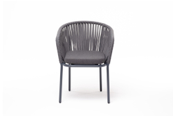 "Бордо" стул плетеный из роупа, каркас алюминий темно-серый (RAL7024) муар, роуп серый 15мм, ткань темно-серая 027