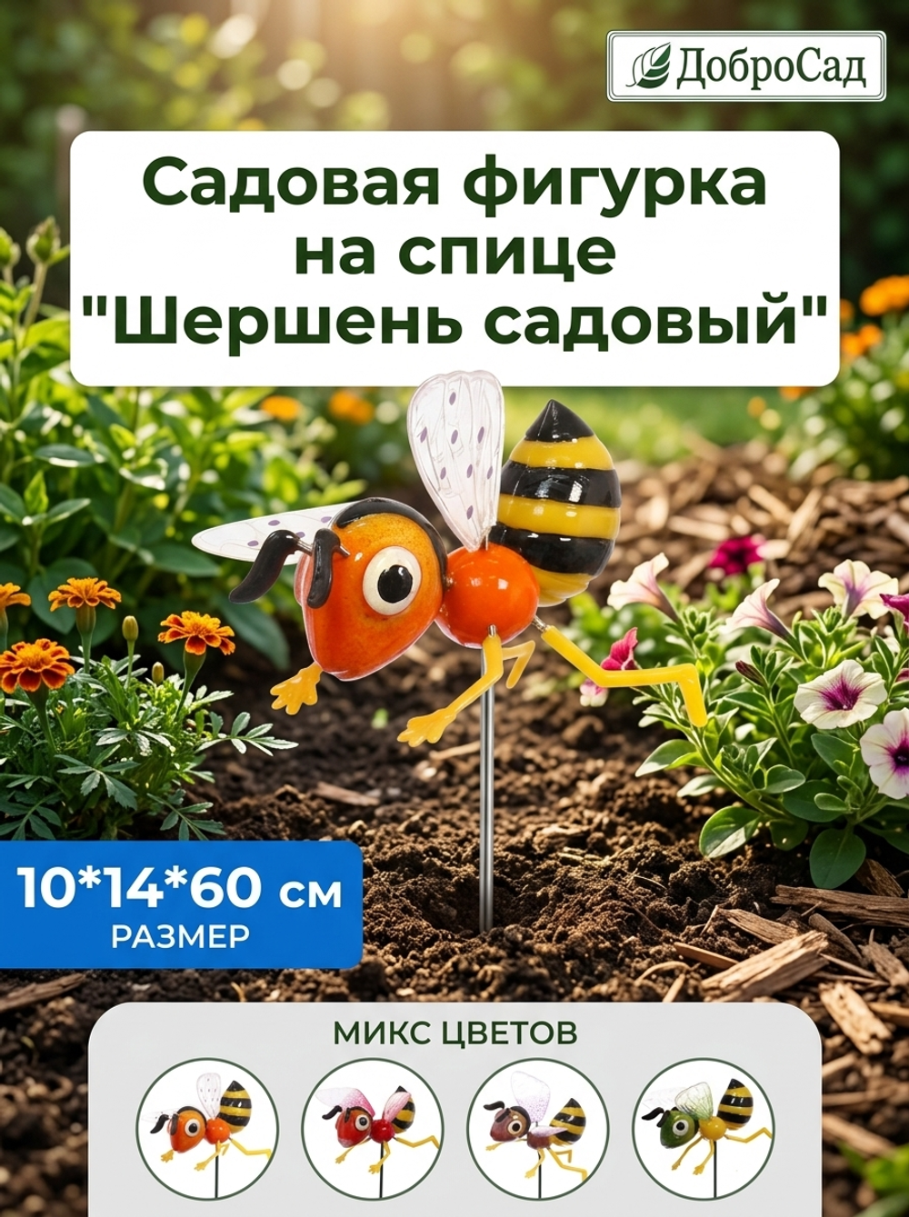 Фигура на спице «Шершень садовый» 10*14*60 см, микс