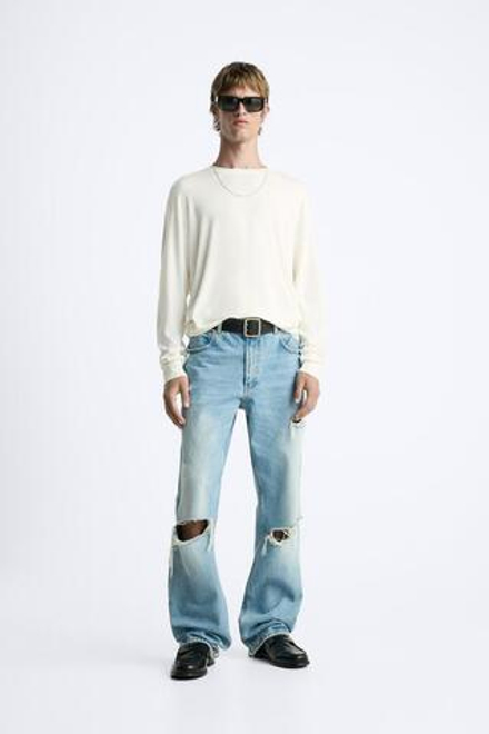 ZARA СВИТЕР ИЗ СМЕСОВОЙ ВИСКОЗЫ, ЖЕЛТОВАТО-БЕЛЫЙ