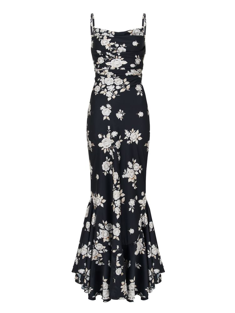 Платье из шелка с розами rose,черный