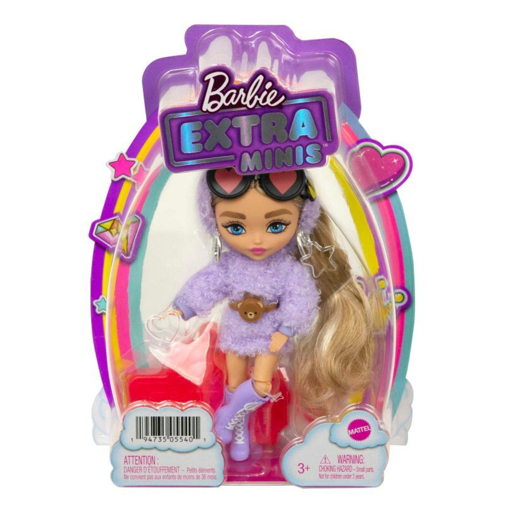 Barbie Extra Minis - Маленькая модная куколка в фиолетовом меху с капюшоном HGP66