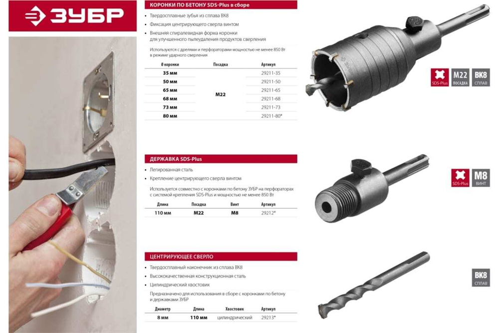 Коронка с державкой по бетону ЗУБР 35 мм, SDS-Plus 29211-35