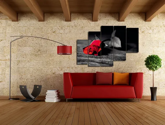 Модульная картина "Роза на черно-белом фоне"