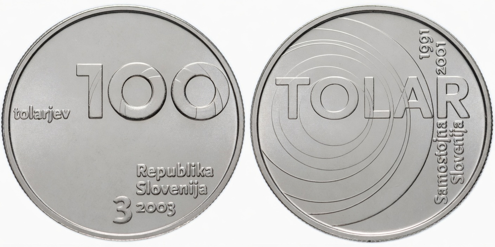 Словения 100 толаров, 2001 10 лет Республике Словения и Толару UNC