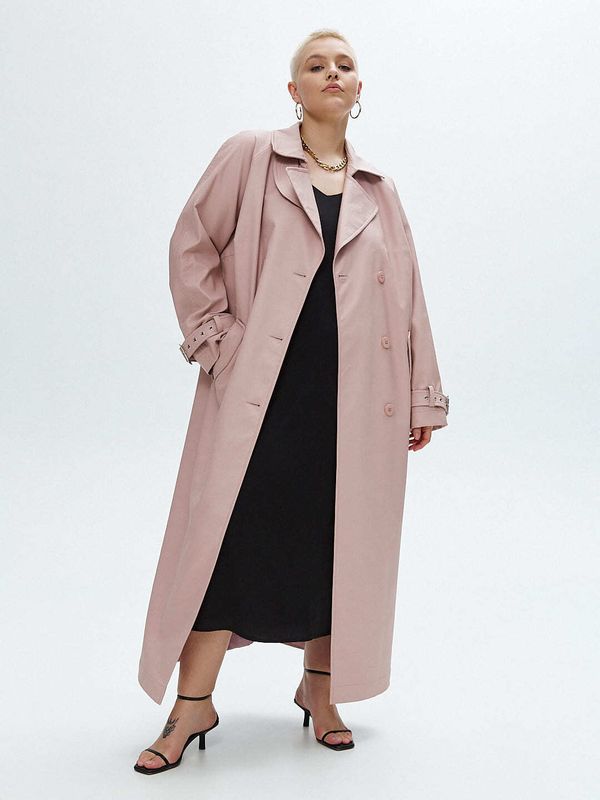 Тренч из экокожи, розовый