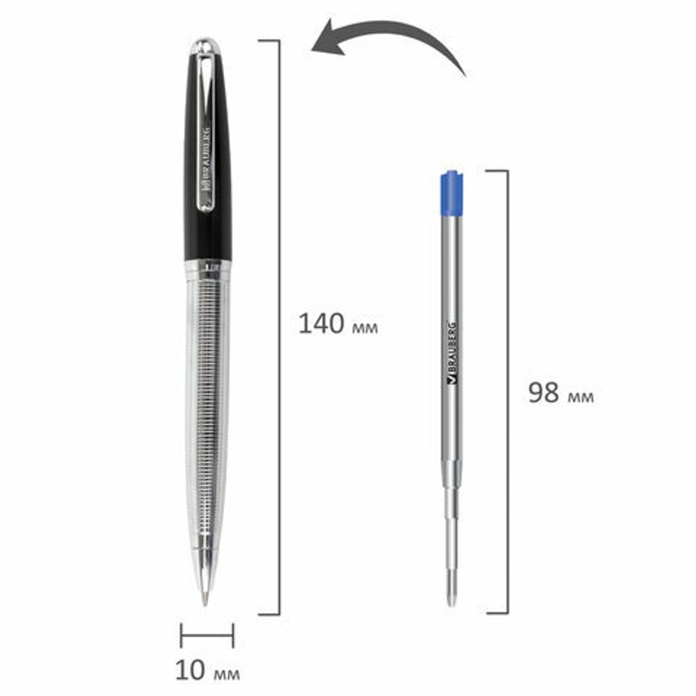Ручка подарочная шариковая BRAUBERG Sonata, СИНЯЯ, корпус серебристый с черным, линия письма 0,5 мм, 143482