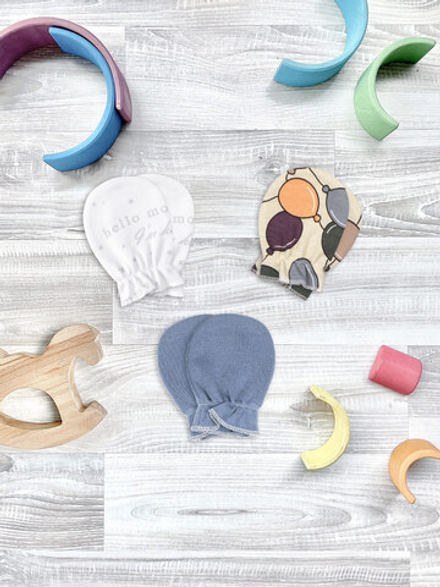 Рукавички-антицарапки Mjölk Шарики/Hello Mommy/Blue Shadow сет из 3х пар