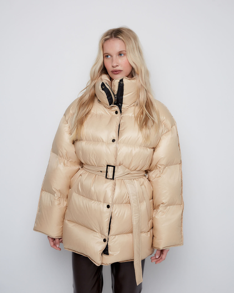 Пуховик со съемным капюшоном из нейлона Монклер бежевый