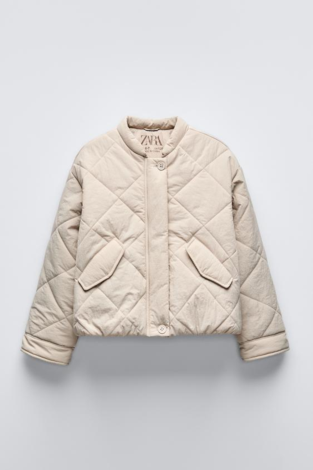 ZARA СТЕГАНАЯ КУРТКА-БОМБЕР, КАМЕННО-СЕРЫЙ