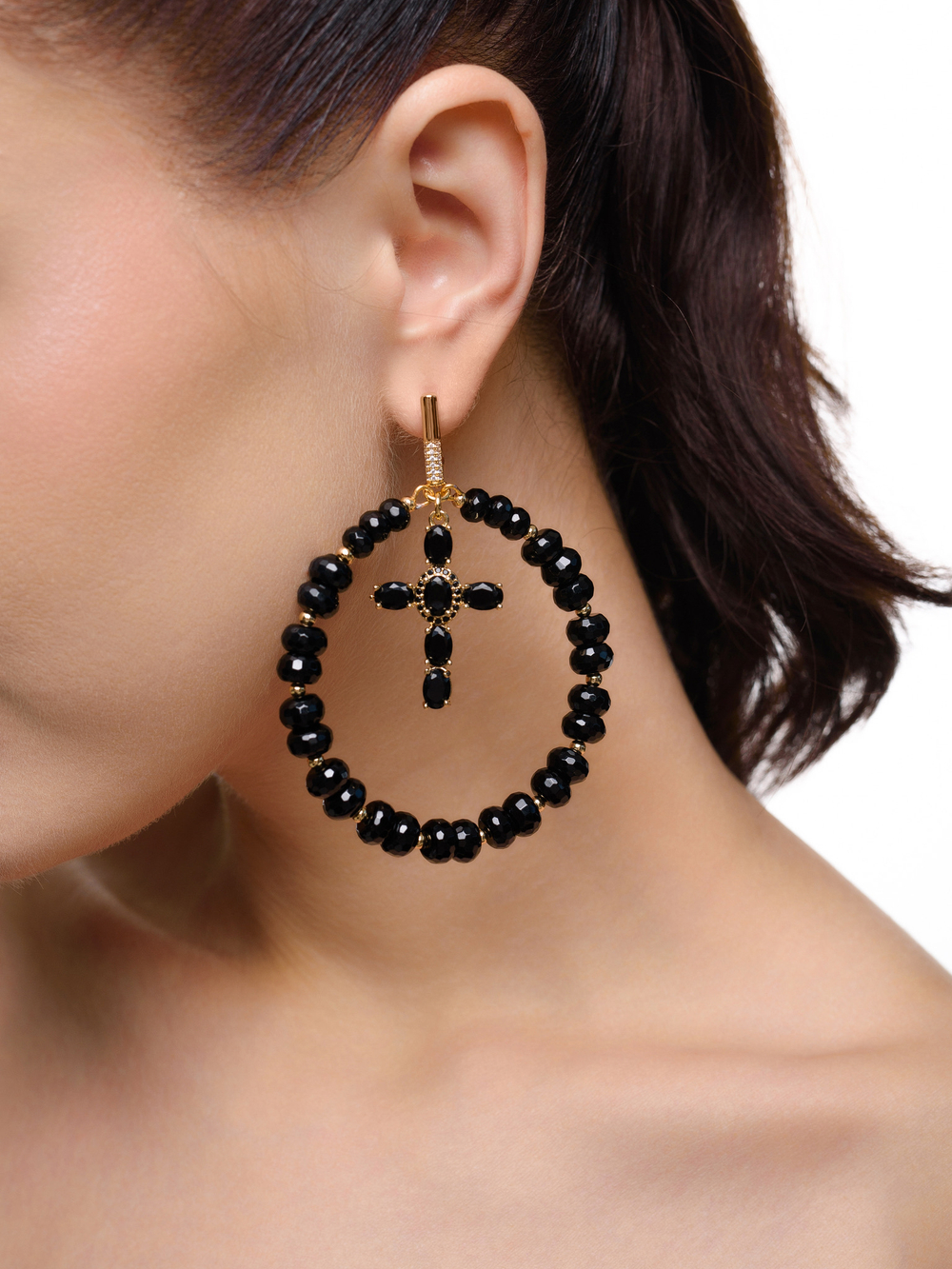 Серьги "Black night" из черного агата Gold