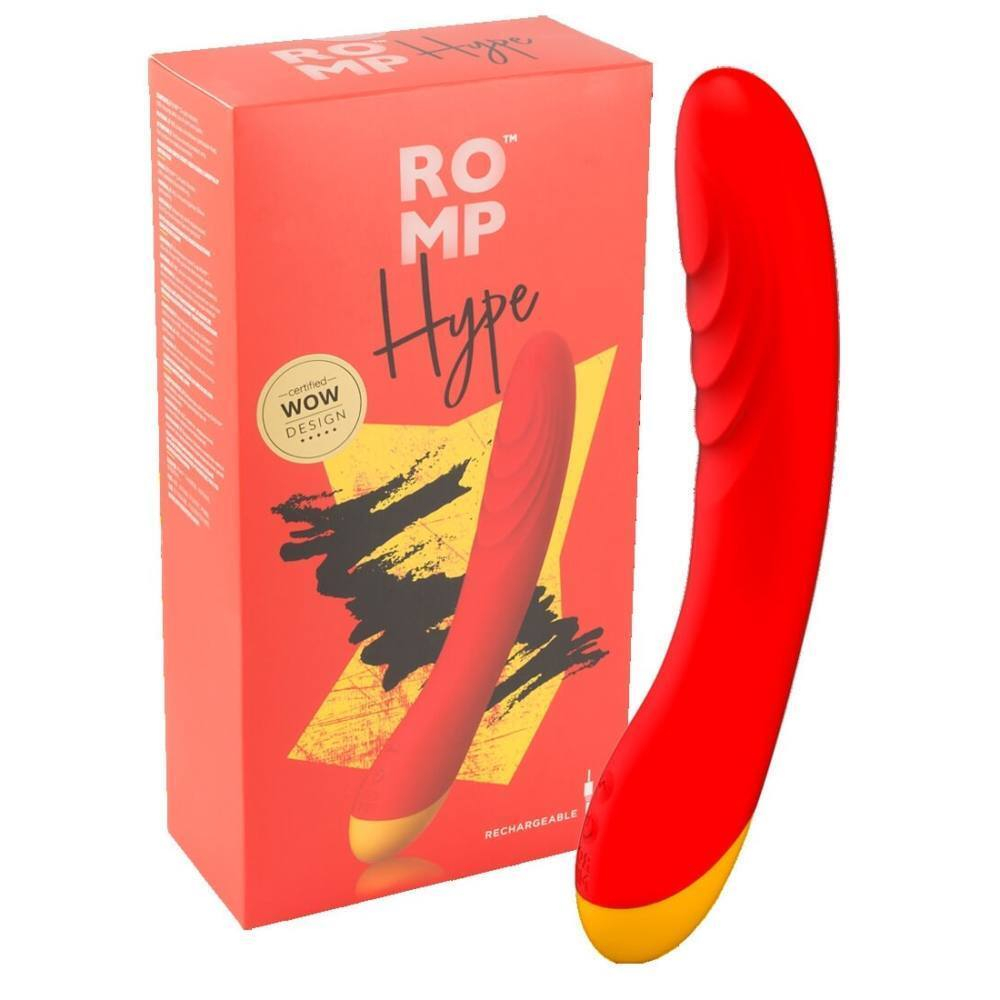 Красный изогнутый вибромассажер Romp Hype G-Spot - 21 см. (Цвет: красный)