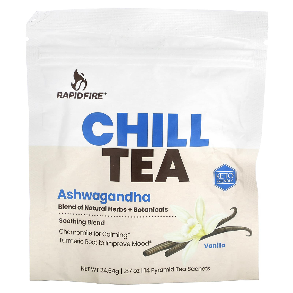 RAPIDFIRE, Chill Tea, ашваганда, ваниль, 14 пакетиков чая в форме пирамиды, 24,64 г (0,87 унции)