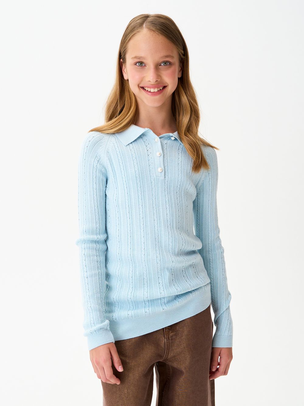 Джемпер поло для девочки1327 небесно-голубой