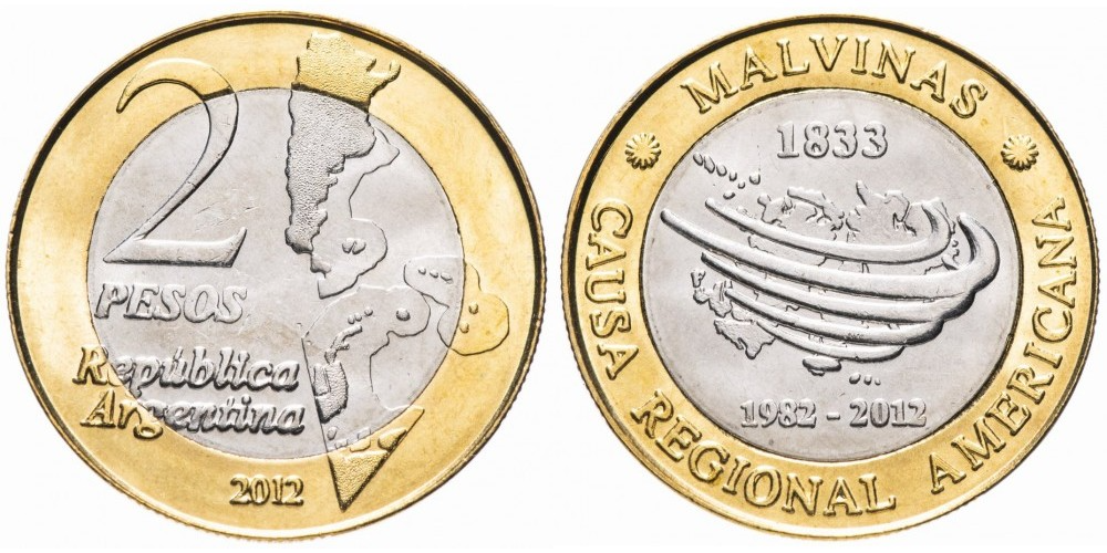 Аргентина 2 песо, 2012 30 лет войне за Фолкленды UNC