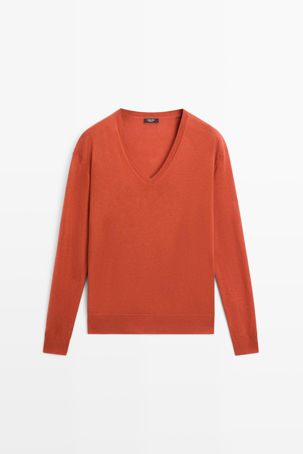 Massimo Dutti Джемпер из шерсти с V-образным вырезом, жжено-оранжевый