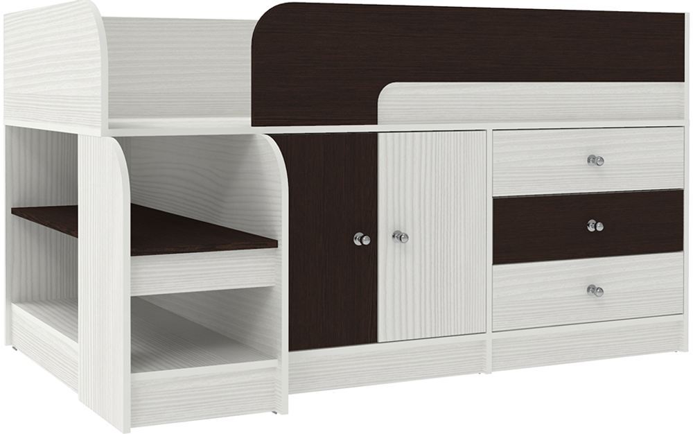 Кровать-чердак КарИВи Астра 9, 1 Белое Дерево Венге
