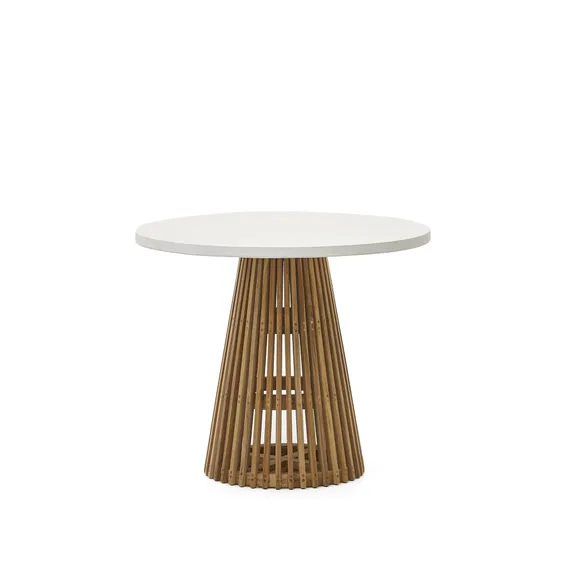 Alcaufar Круглый уличный стол из массива тикового дерева и белого цемента Ø 90 см