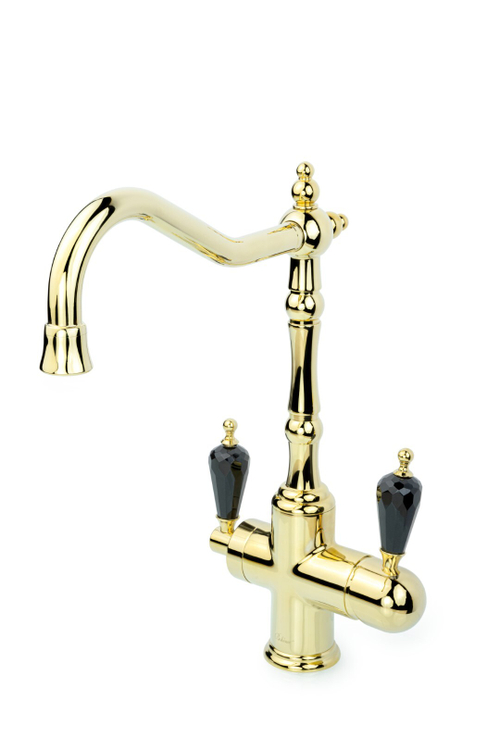 Boheme Смеситель для кухни с краном TRADIZIONALE ORO с черным кристаллом Swarovski