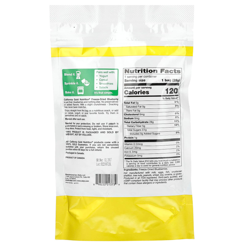 California Gold Nutrition, Foods, сублимированная голубика, готовые к употреблению целые сублимированные ягоды, 28 г (1 унция)
