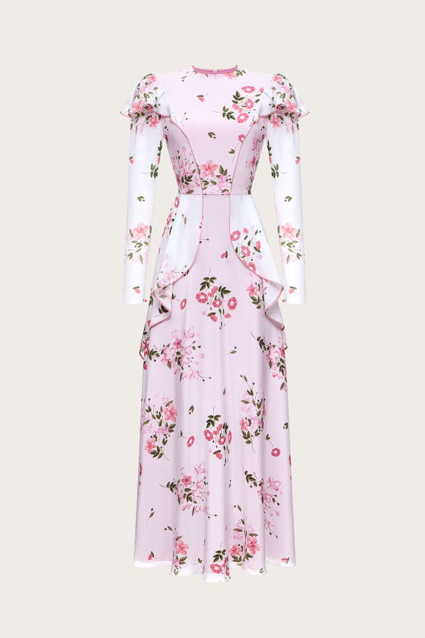 Платье-макси из шелкового крепдешина с авторским принтом