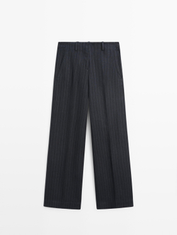 Massimo Dutti Широкие льняные брюки в тонкую полоску, темно-синий