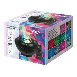 ULI-Q333 6W-RGBW BLACK Светодиодный светильник-проектор с Bluetooth. Проекция Звездное небо. Встроенный MP3 проигрыватель. 2 колонки. USB разъем. Пульт ДУ в-к. Черный. ТМ Volpe