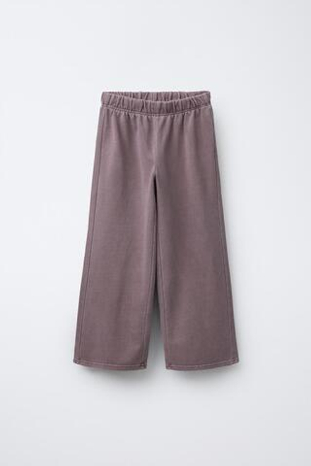ZARA БРЮКИ WIDE LEG С ЭФФЕКТОМ ПОТЕРТОСТИ, СЛИВОВЫЙ