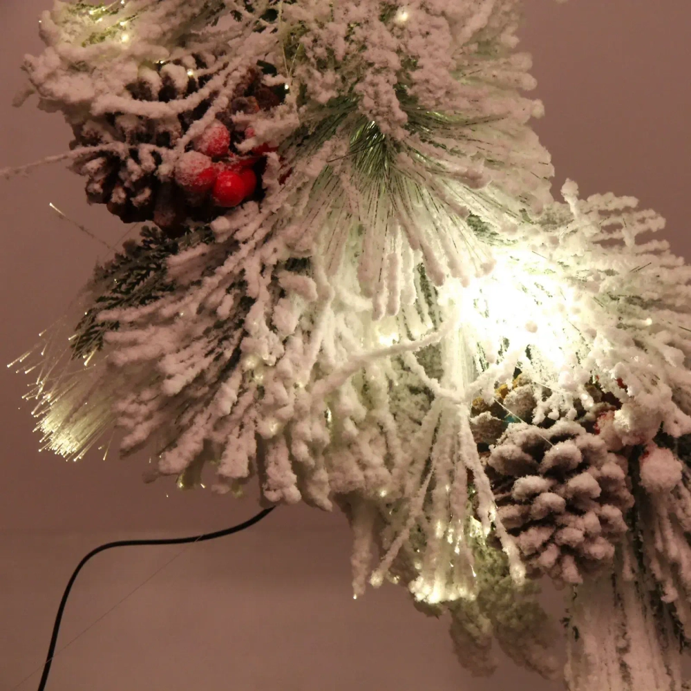 Венок хвойный «Заснеженный сад» d-50 см светодиодный, ПВХ, леска, белое напыление,свечение - Теплый белый
