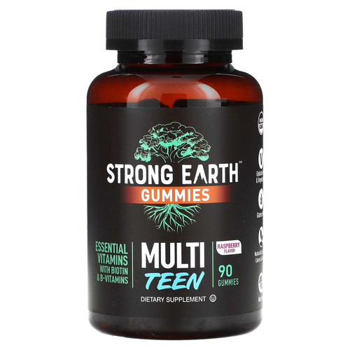 YumVs, Strong Earth, жевательные мармеладки для подростков, малина, 90 жевательных таблеток